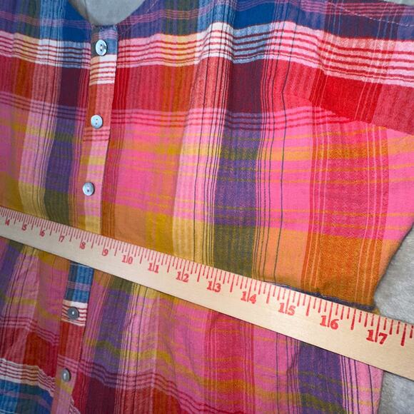 Evereve Dress L Sofia Boho Multicolor Plaid Tiered Button Midi Spaghetti Straps - Picture 8 of 10